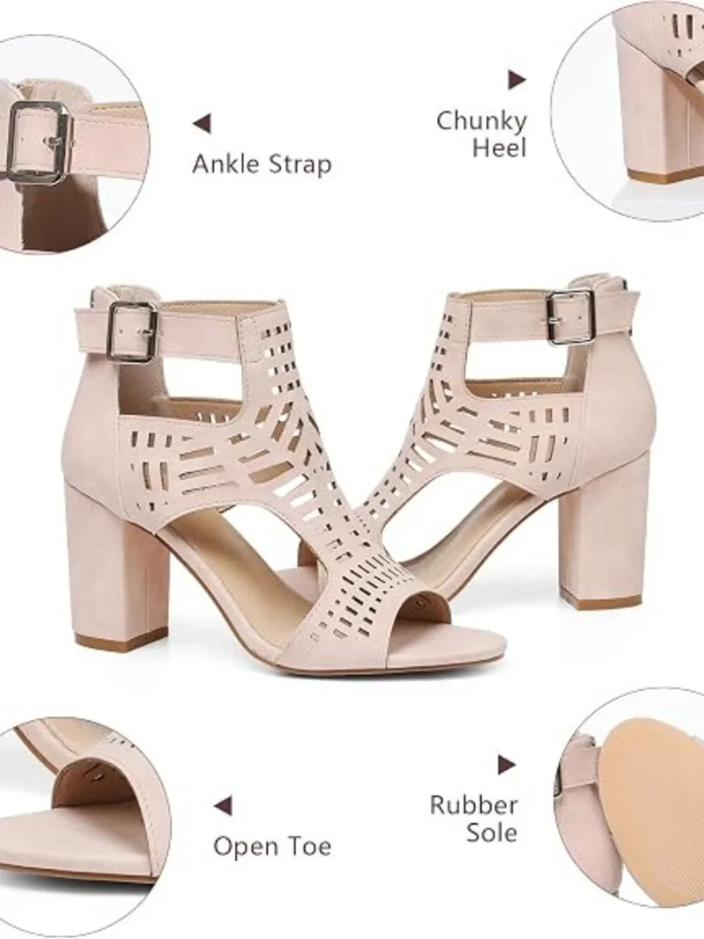 Heeled Sandals for Women Open Toe Chunky Heels for Women Bohemian Cutout Wedge S